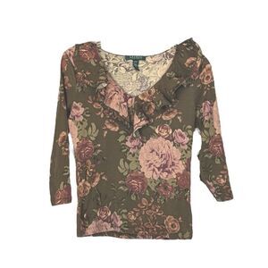 Lauren Ralph Lauren | Women’s Green Floral 3/4 sleeve Shirt top
